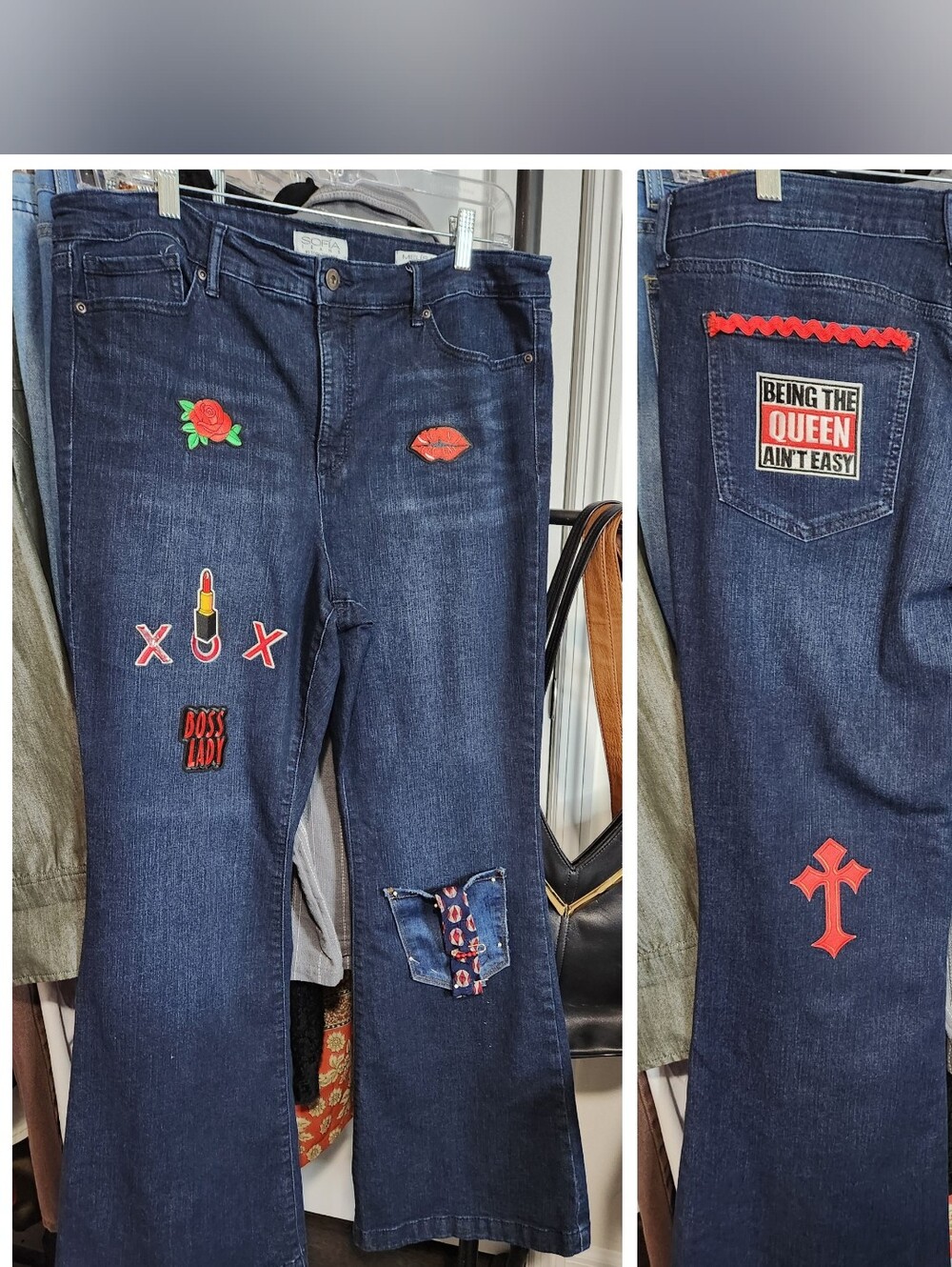 Embellished Dark Blue Women’s Jeans - Boss Lady Patchwork